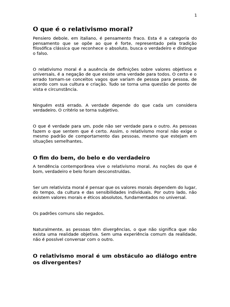 O que é o relativismo moral? | PDF | Relativismo | Moralidade