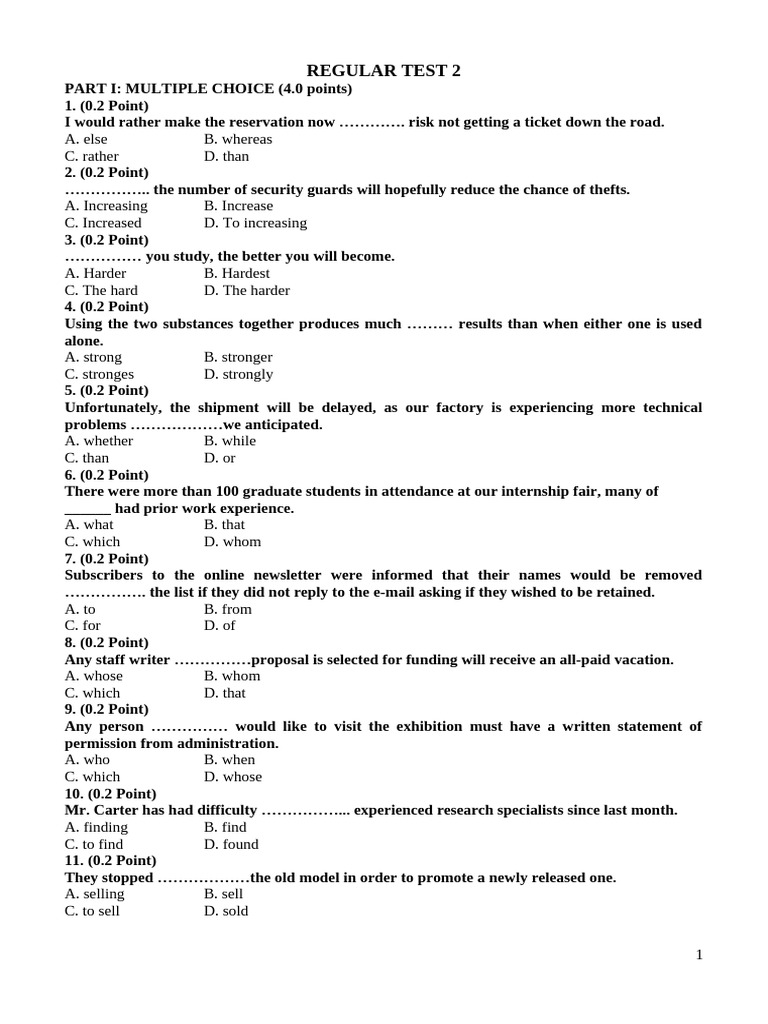 Regular Test 2: English Language Skills | PDF