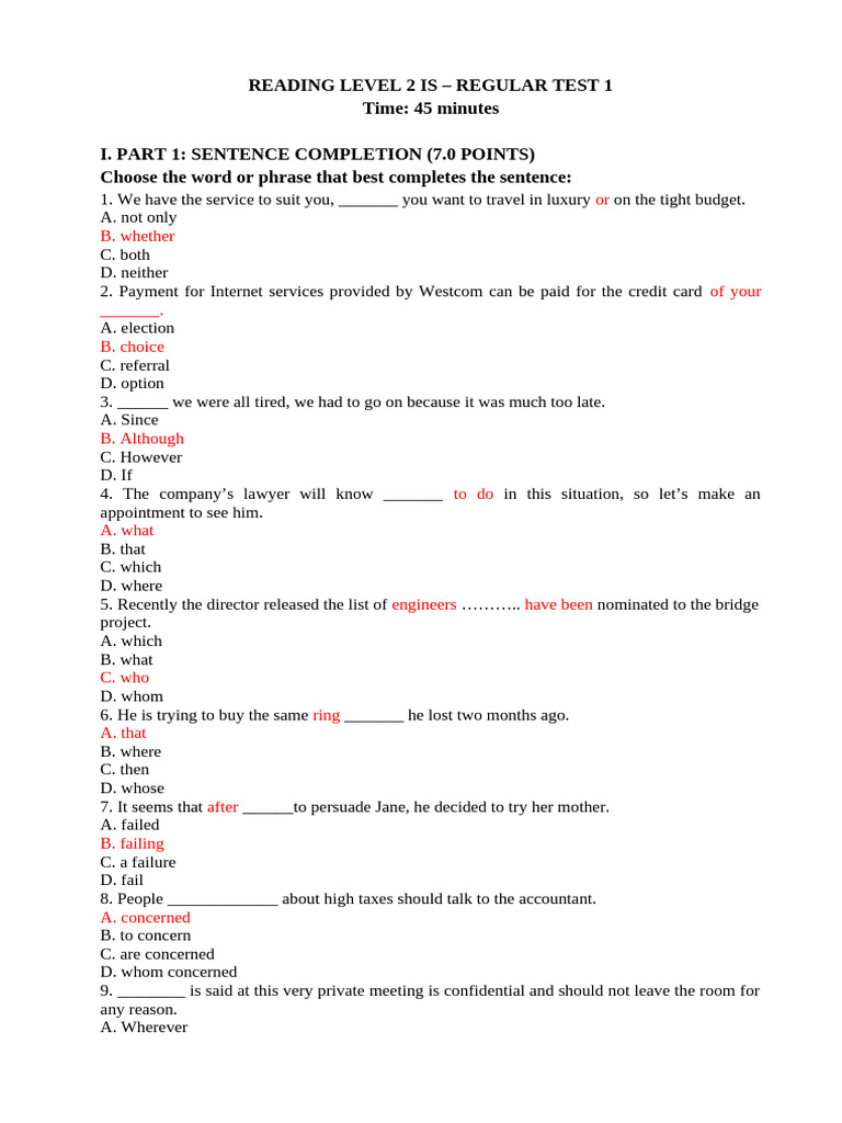 Sentence Completion Practice Test | PDF