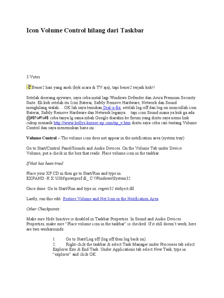 Restore Missing Volume Control Icon | PDF | Operating System Families ...