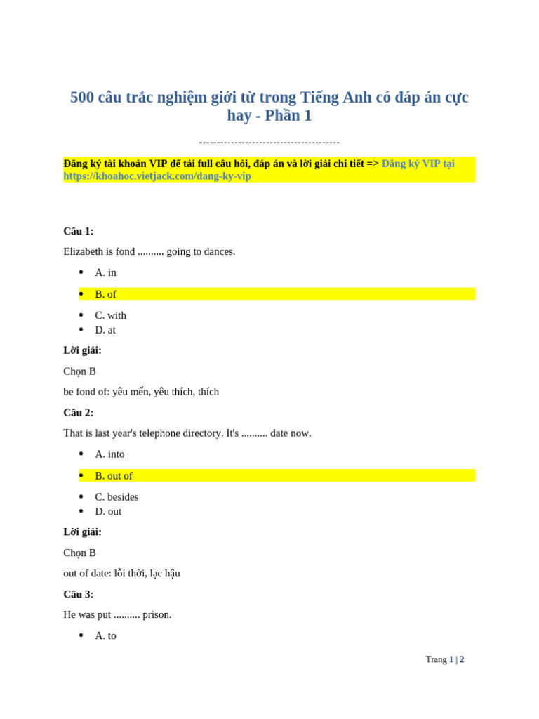 500 Cau Trac Nghiem Gioi Tu Trong Tieng Anh Co Dap An Cuc Hay Phan 1 ...