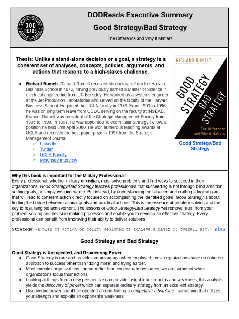 Good vs. Bad Strategy Explained | PDF | Strategic Management | Thought