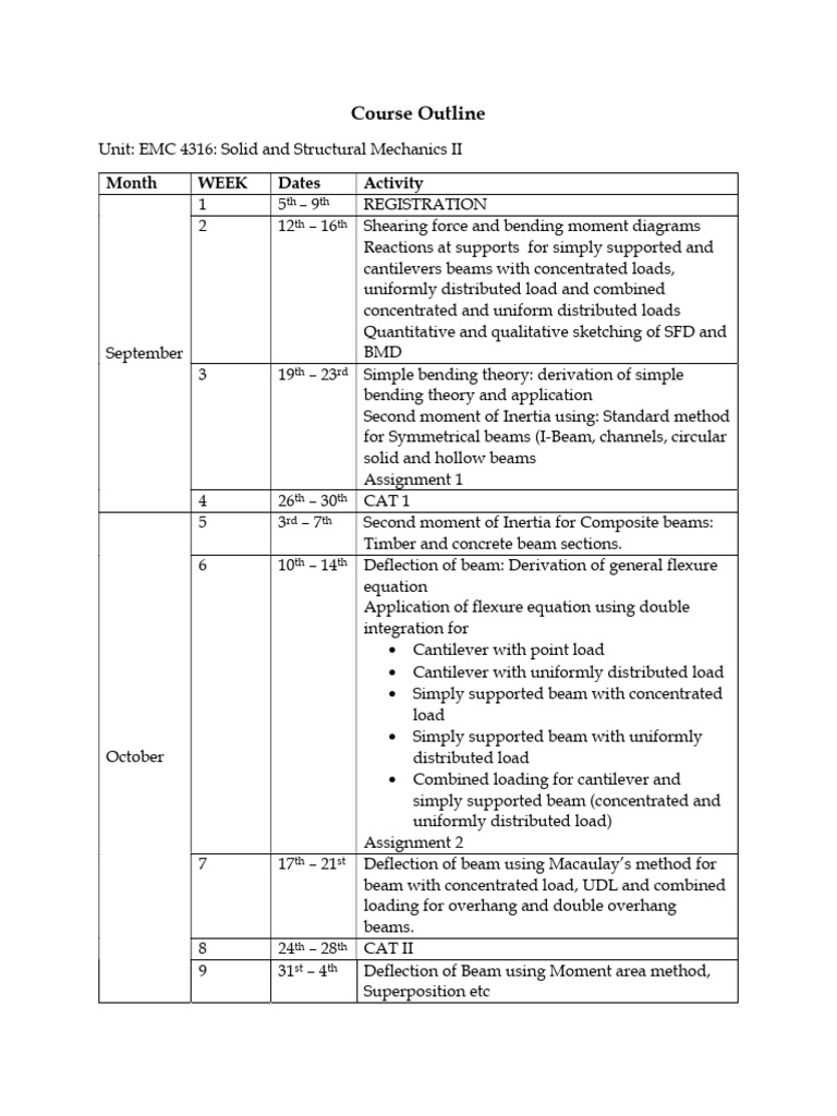 EMC 4316 Course outline | PDF | Beam (Structure) | Bending