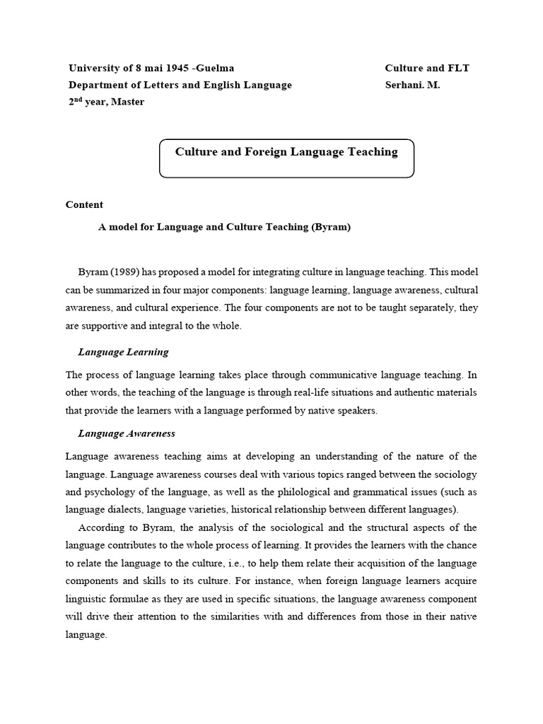 Integrating Culture in Language Teaching | PDF | Language Education ...