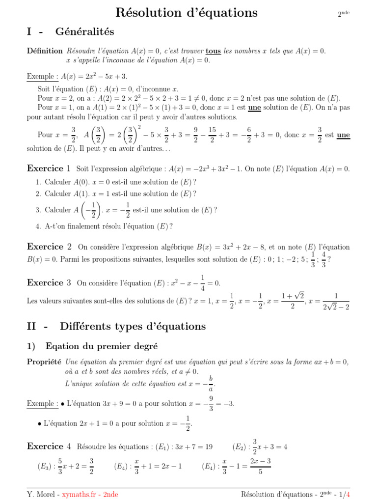 Résolution d'équations en 2nde | PDF | Équations | Mathématiques