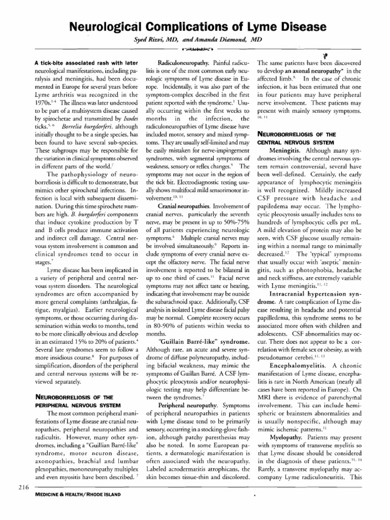 Neurological Complications of Lyme Disease Lyme Disease Peripheral