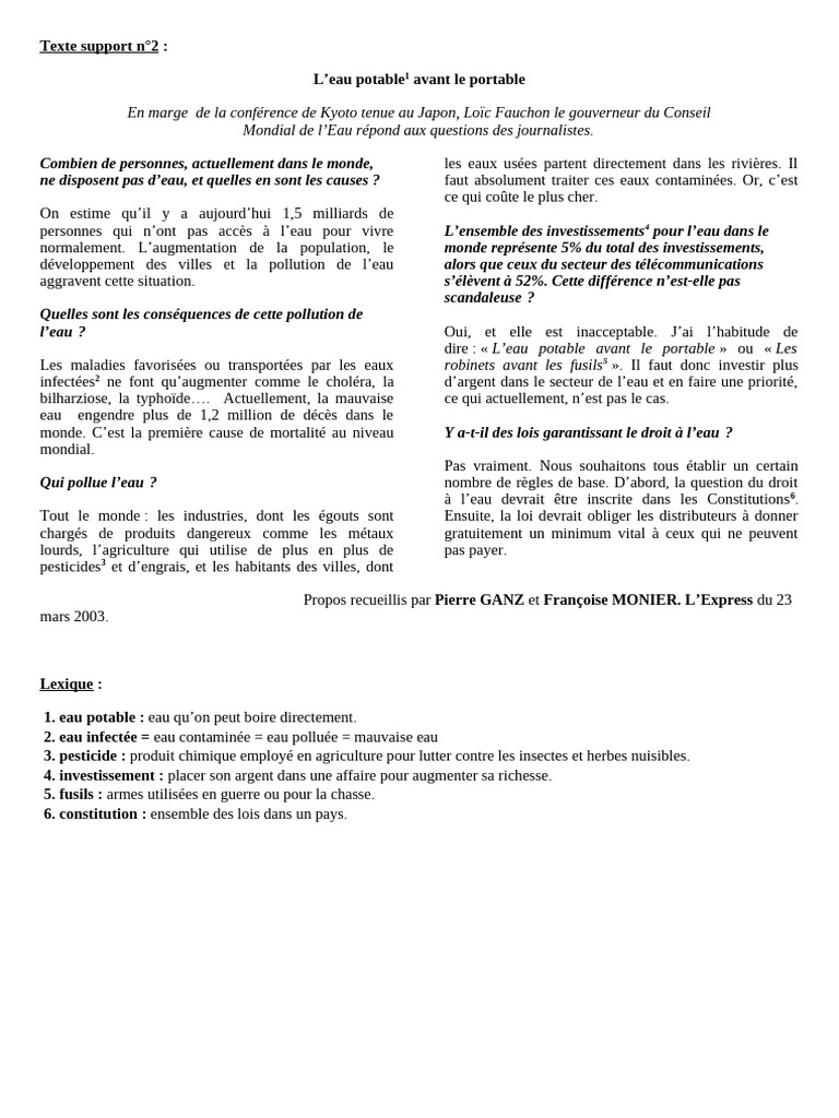 CE N°2 Fiche Eleve - Interview | PDF | Question | Phrase