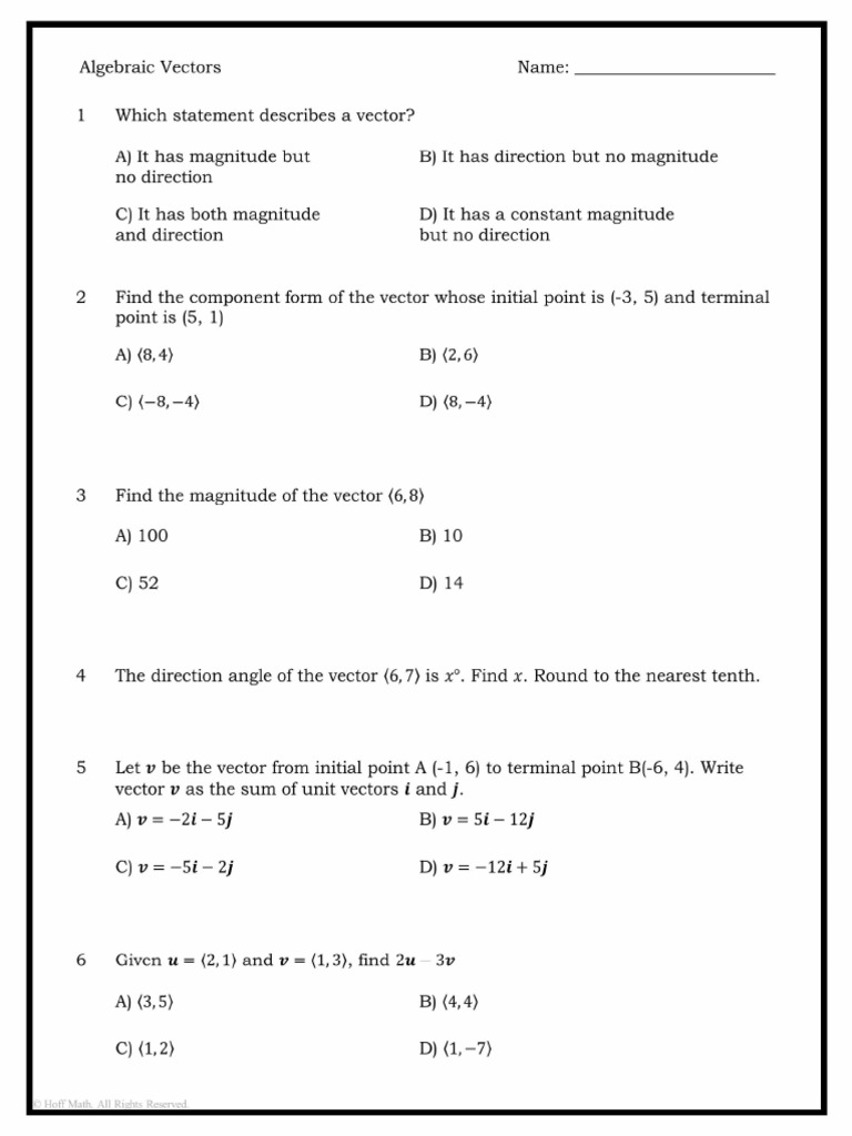 Vector+Review+Worksheet+(1) | PDF