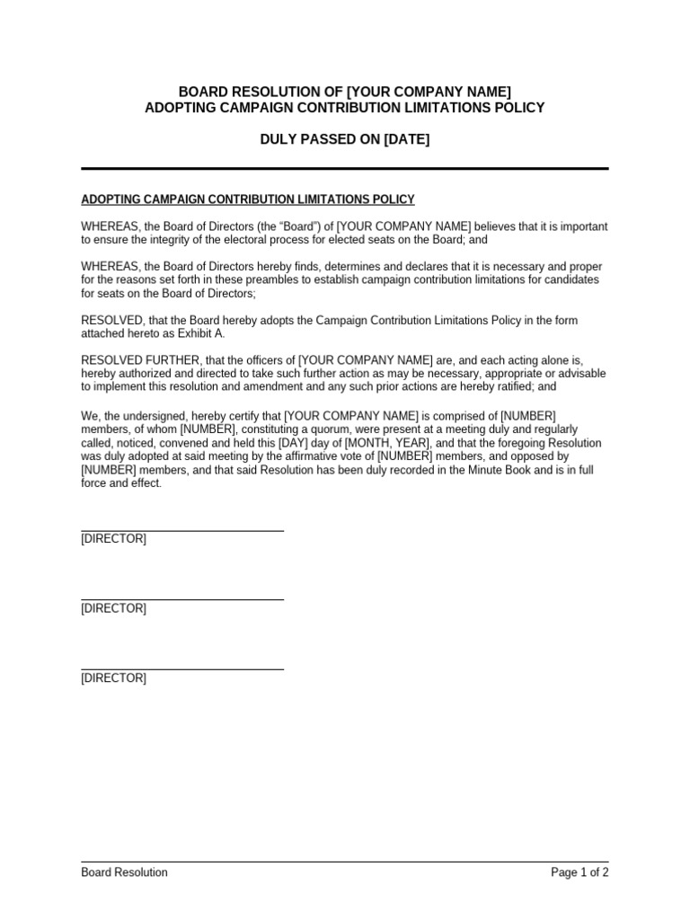Board Resolution: Campaign Contribution Limits | PDF | Political Action ...