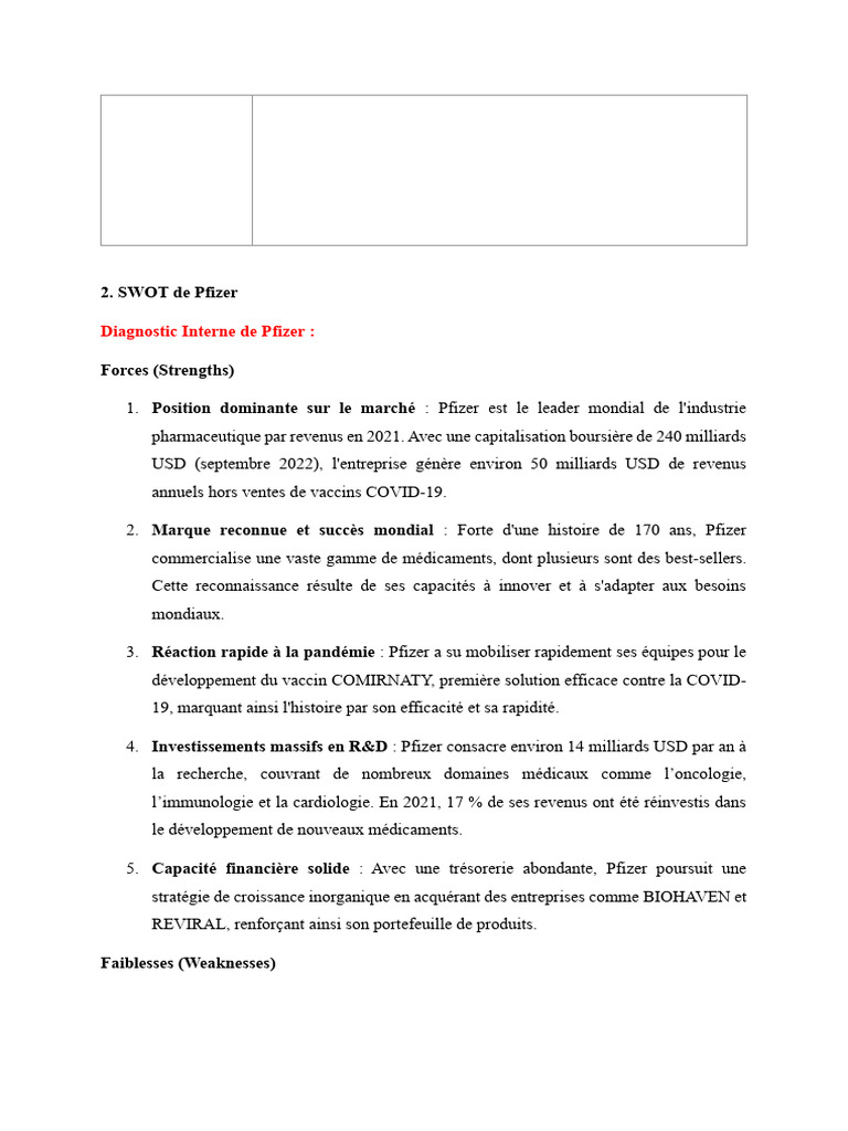 Analyse SWOT de Pfizer en 2023 | PDF | Pfizer | Commercialisation