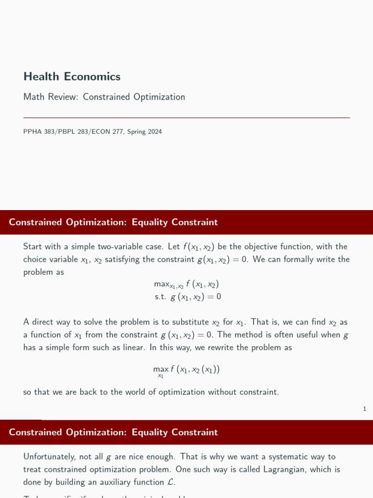 Constrained Optimization in Health Economics | PDF | Mathematical ...