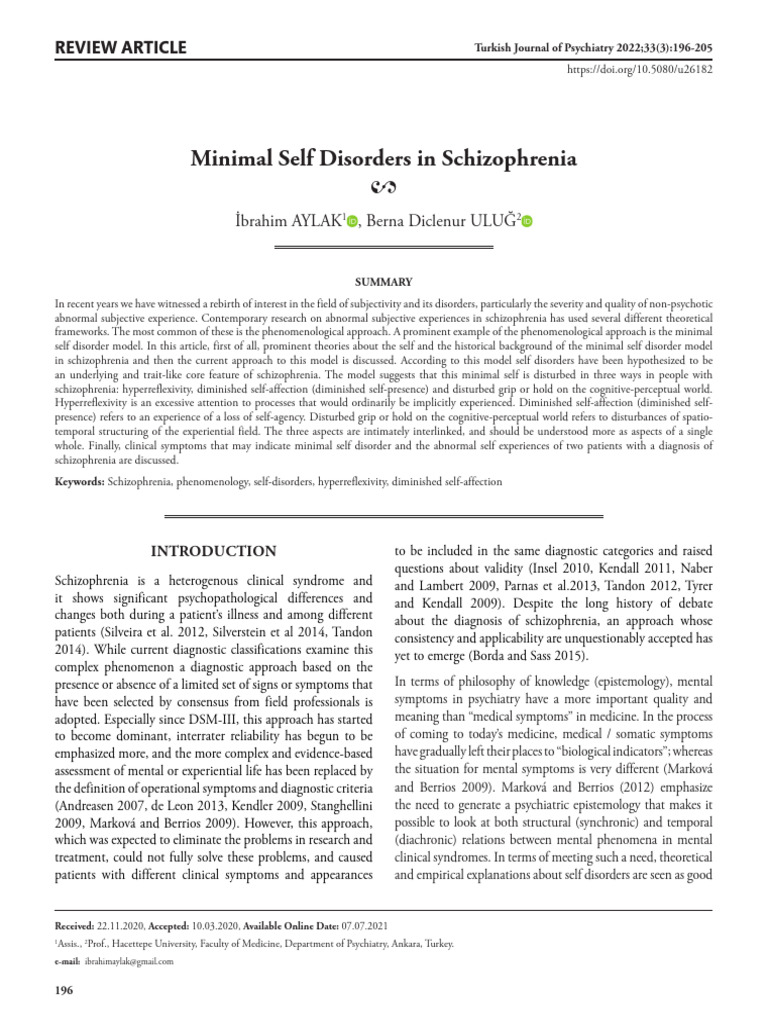 Minimal Self Disorders in Schizophrenia | PDF | Schizophrenia | Self