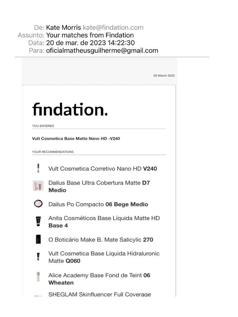 Foundation Recommendations and Matches | PDF | Skin Care | Body Art