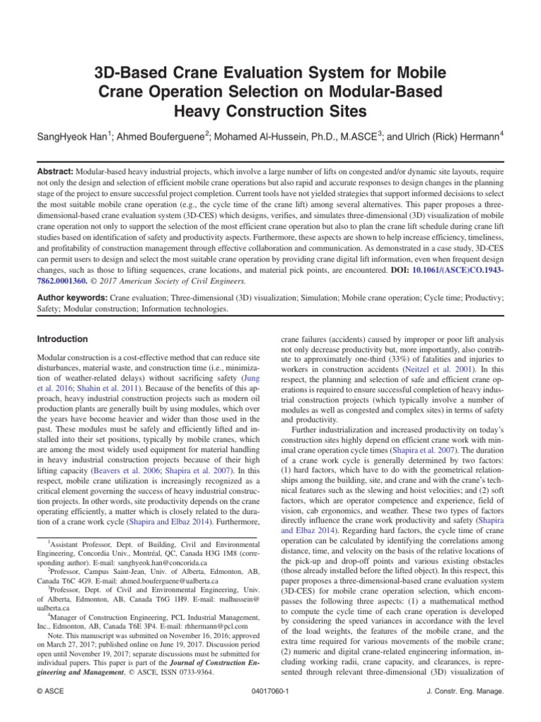 3D-Based Crane Evaluation System For Mobile Crane Operation Selection ...