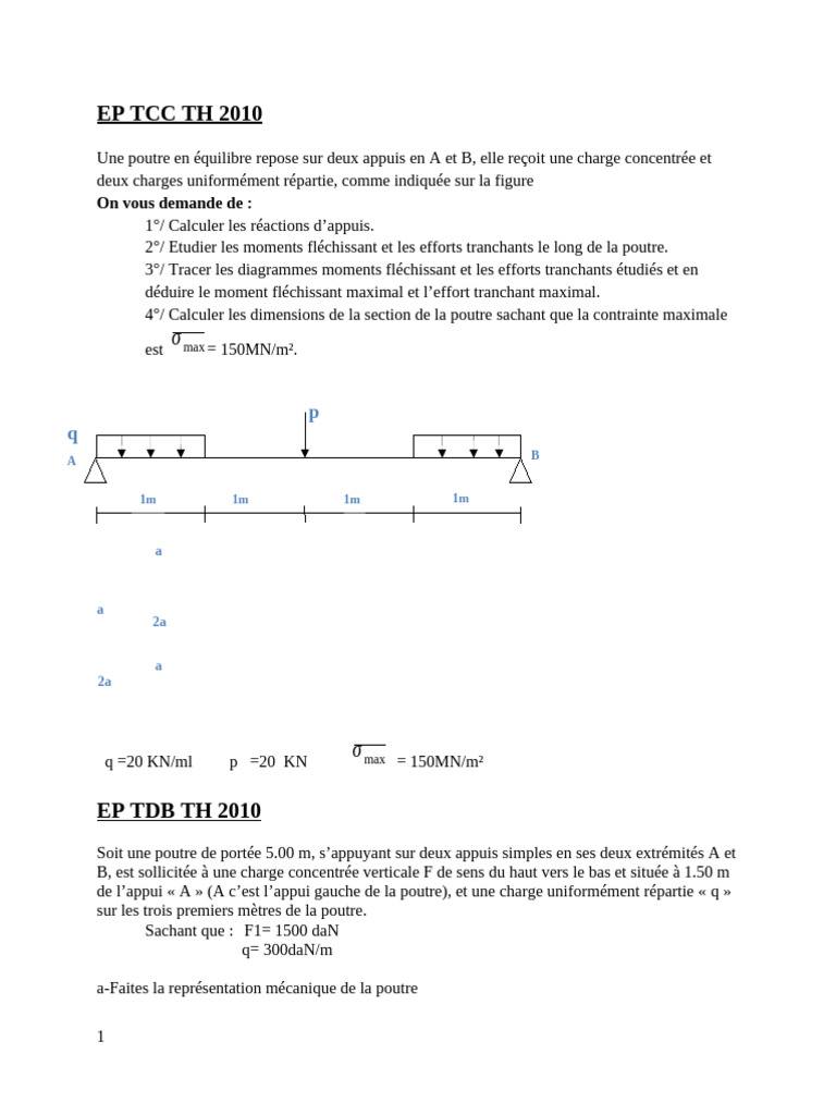 Exercices corrigés de RDM sur poutres | PDF | Flexion (matériau ...