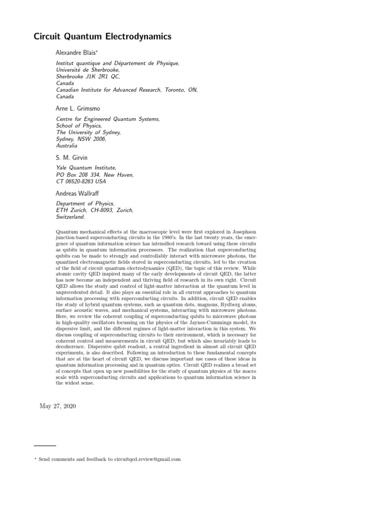 Overview of Circuit Quantum Electrodynamics | PDF | Electromagnetism ...