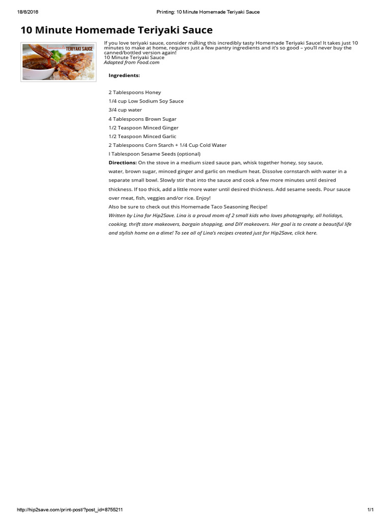 10 Minute Homemade Teriyaki Sauce | PDF | Sauce | Teaspoon
