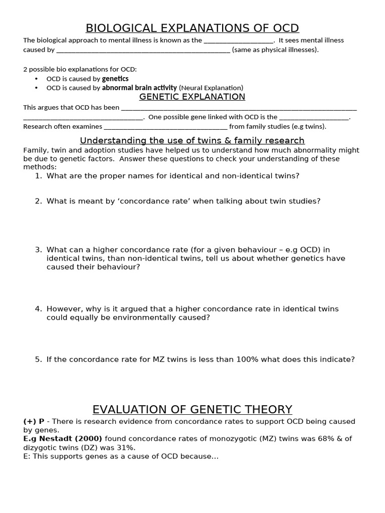 Neural and Genetic Explanations of OCD | PDF | Twin | Obsessive ...