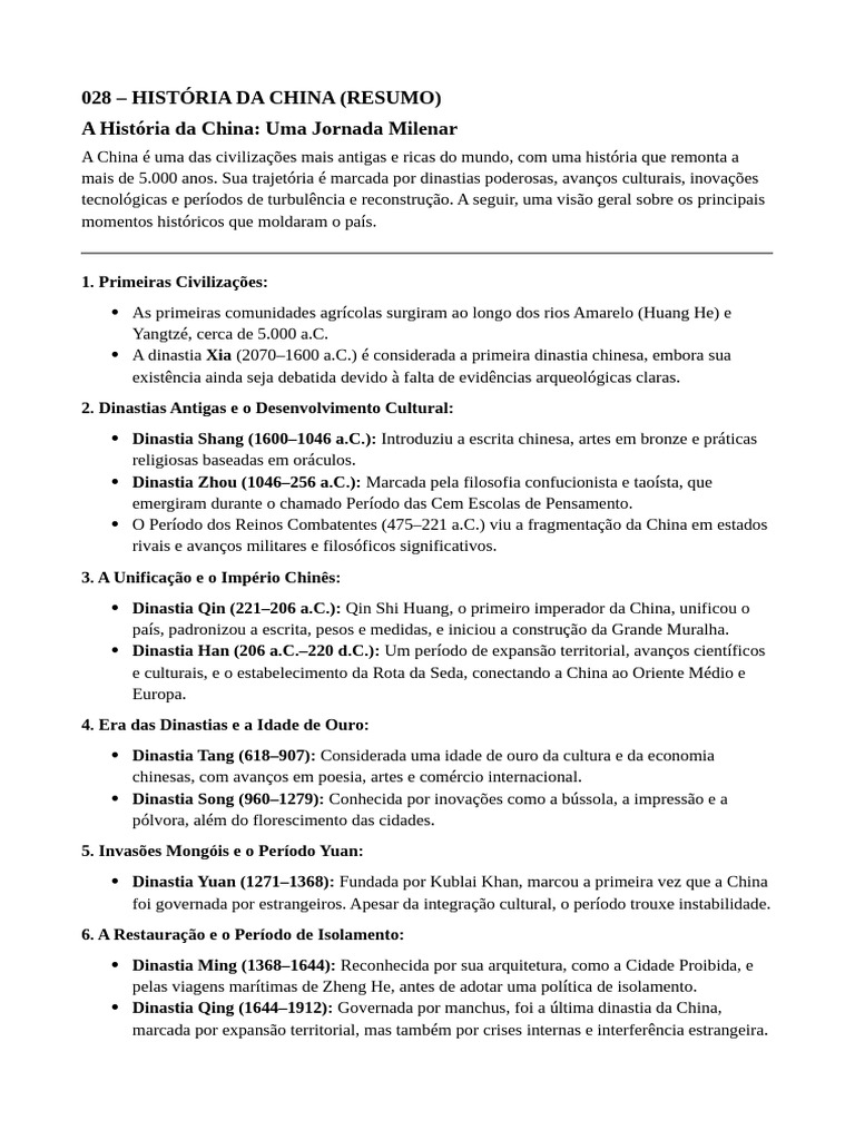 Resumo da História da China | PDF | China | Política mundial