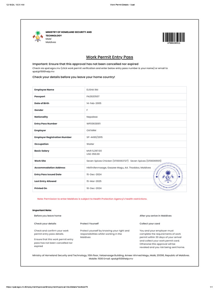 Maldives Work Permit Verification Guide | PDF | International Law ...
