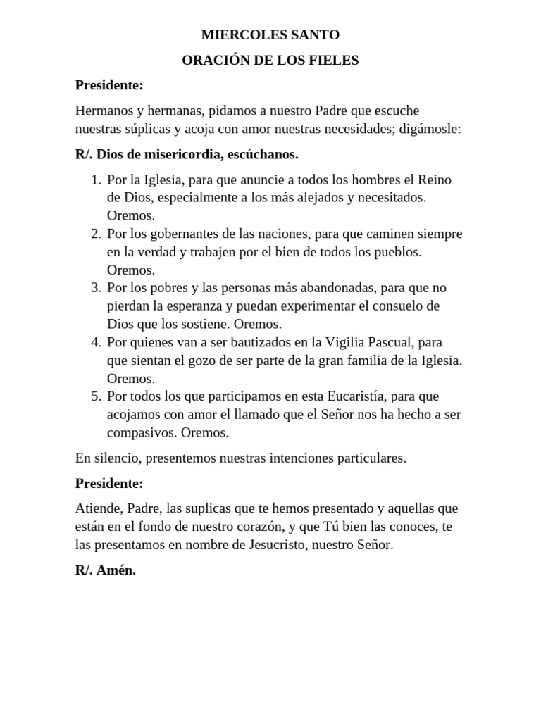 Oraciones de los Fieles en Semana Santa | PDF | eucaristía | Cristo ...