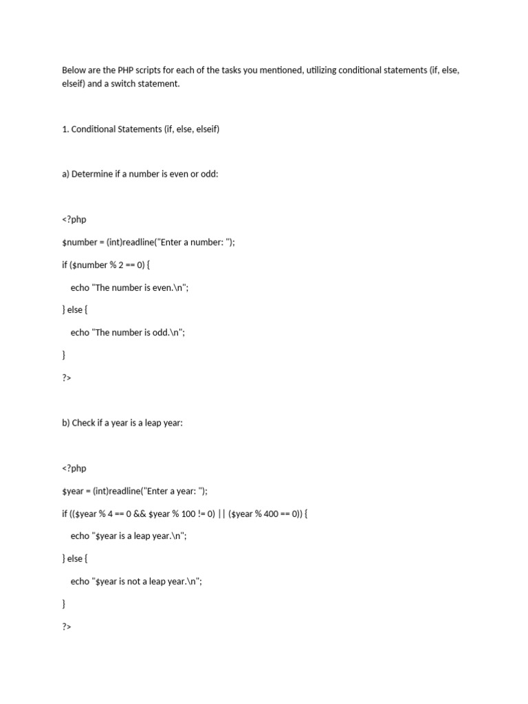 PHP Scripts for Conditional Logic | PDF | Php | Control Flow