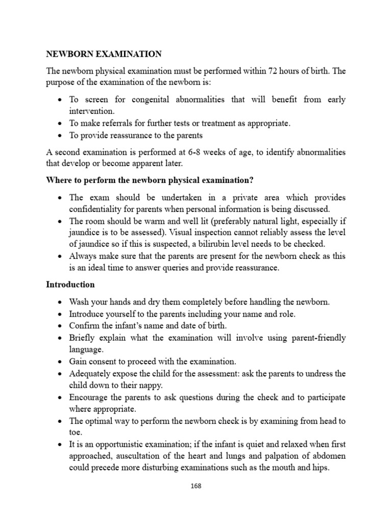 Neonate Examination | PDF | Medical Specialties