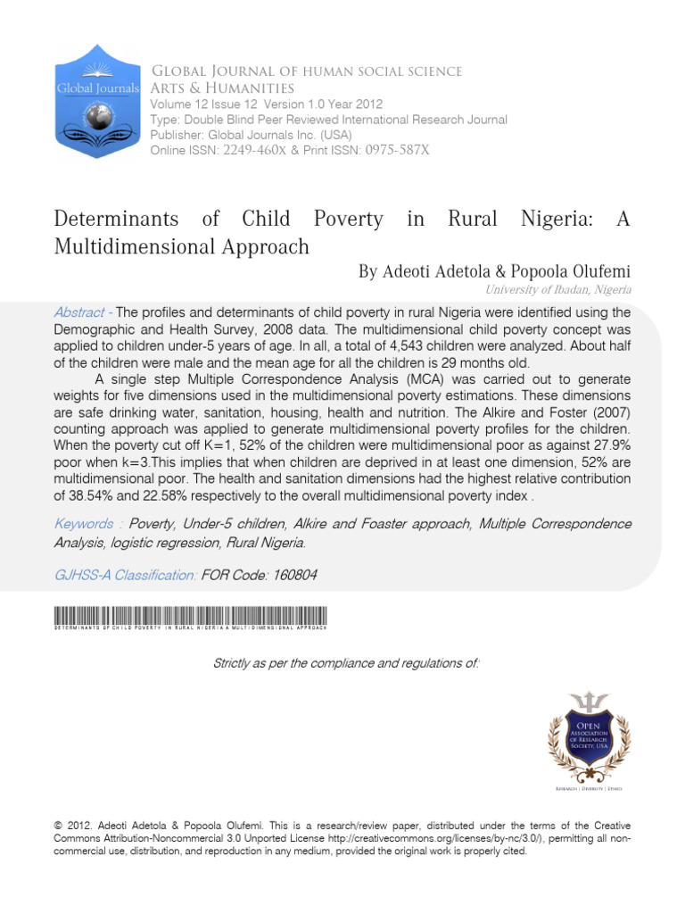Child Poverty Determinants in Rural Nigeria | PDF