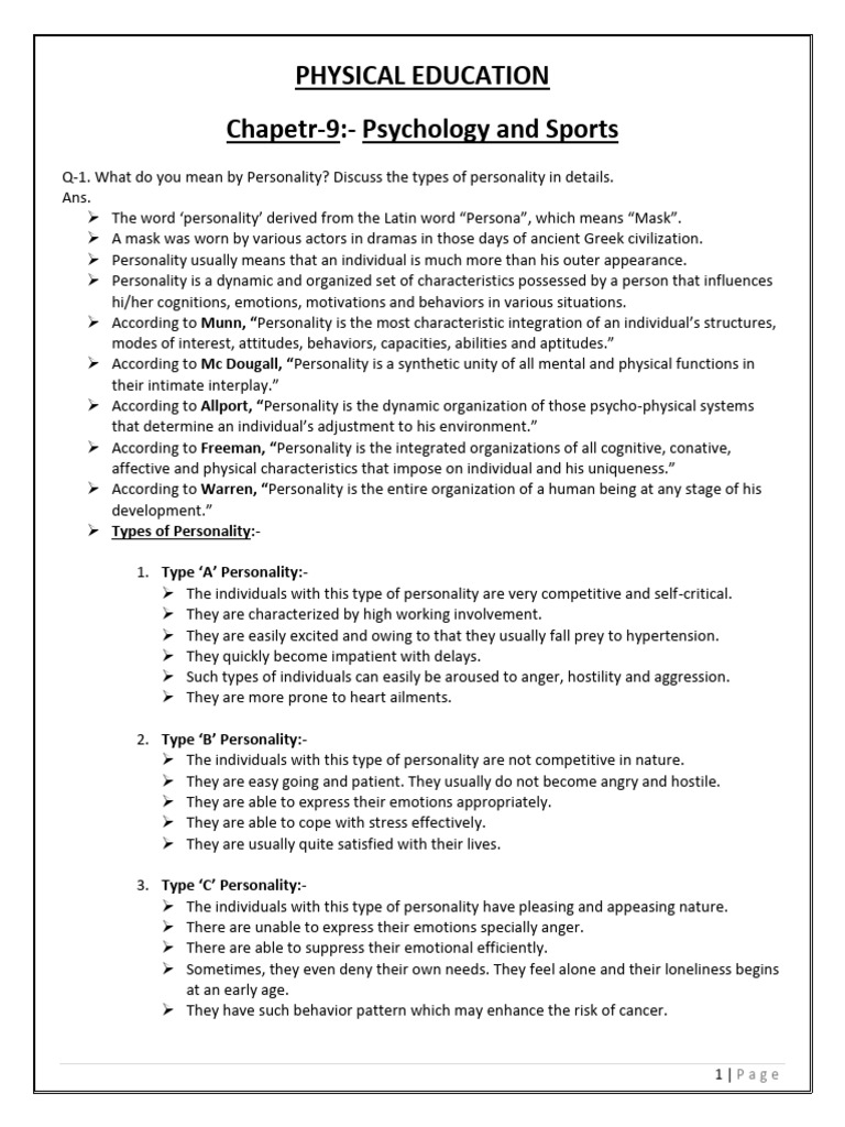 12-PE Chapter 9 Notes | PDF | Extraversion And Introversion | Motivation