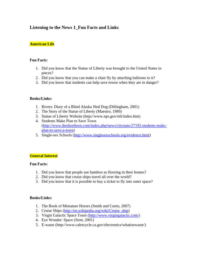 LN 1 Fun Facts and Links | PDF