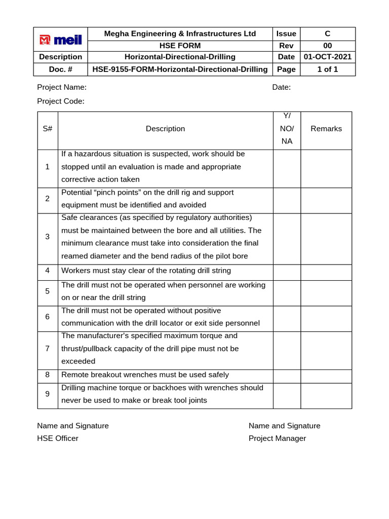 HSE Guidelines for Horizontal Drilling | PDF