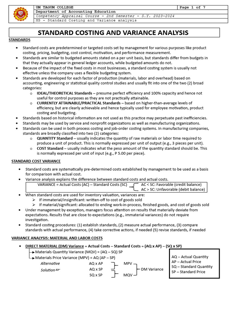 Cost Accounting And Variance Analysis