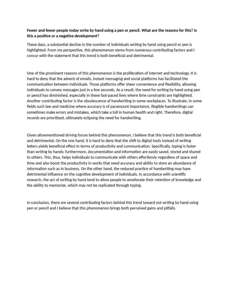 Decline of Handwriting: Causes & Impact | PDF | Communication ...