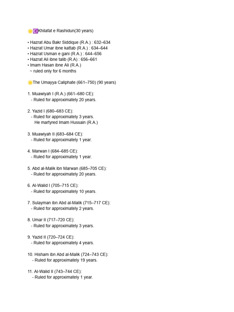 Muslim Empires With Rulers (Khalifas) Names | PDF | Ottoman Empire ...
