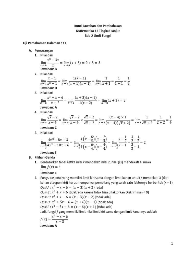 Bab 2 Limit Fungsi | PDF