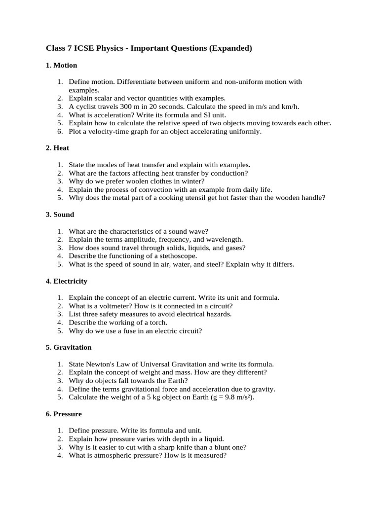 Class 7 ICSE Physics | PDF