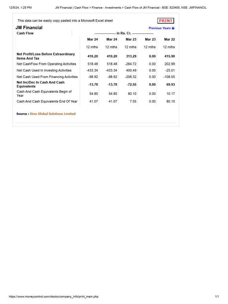 JM Financial Cash Flow Analysis | PDF