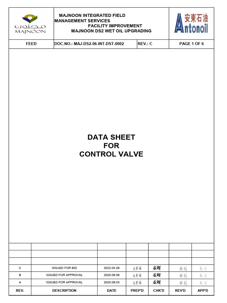 Control Valve Data Sheet Overview | PDF | Pressure | Liquids