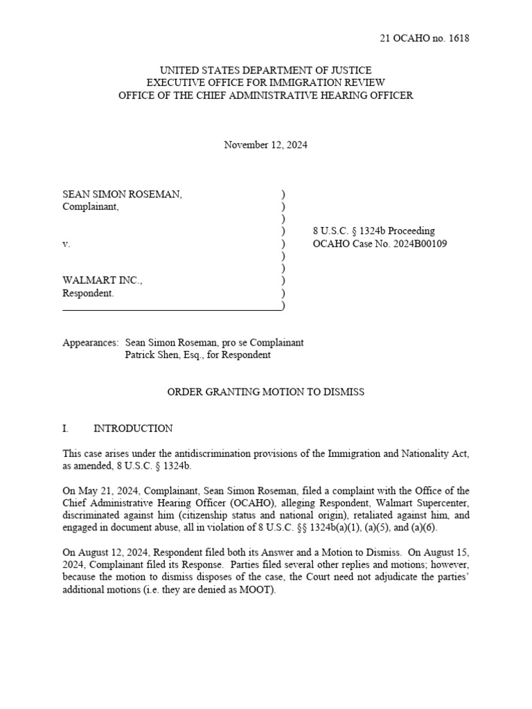 Roseman v. Walmart: Dismissal Order | PDF | Complaint | Demurrer
