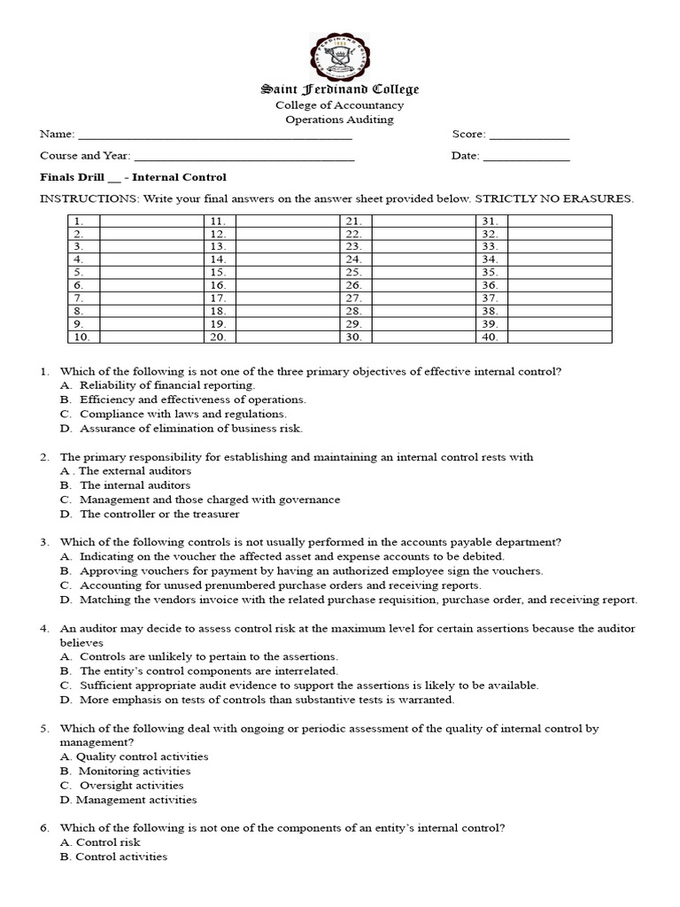 Audit Drills Internal Control | PDF | Internal Control | Audit