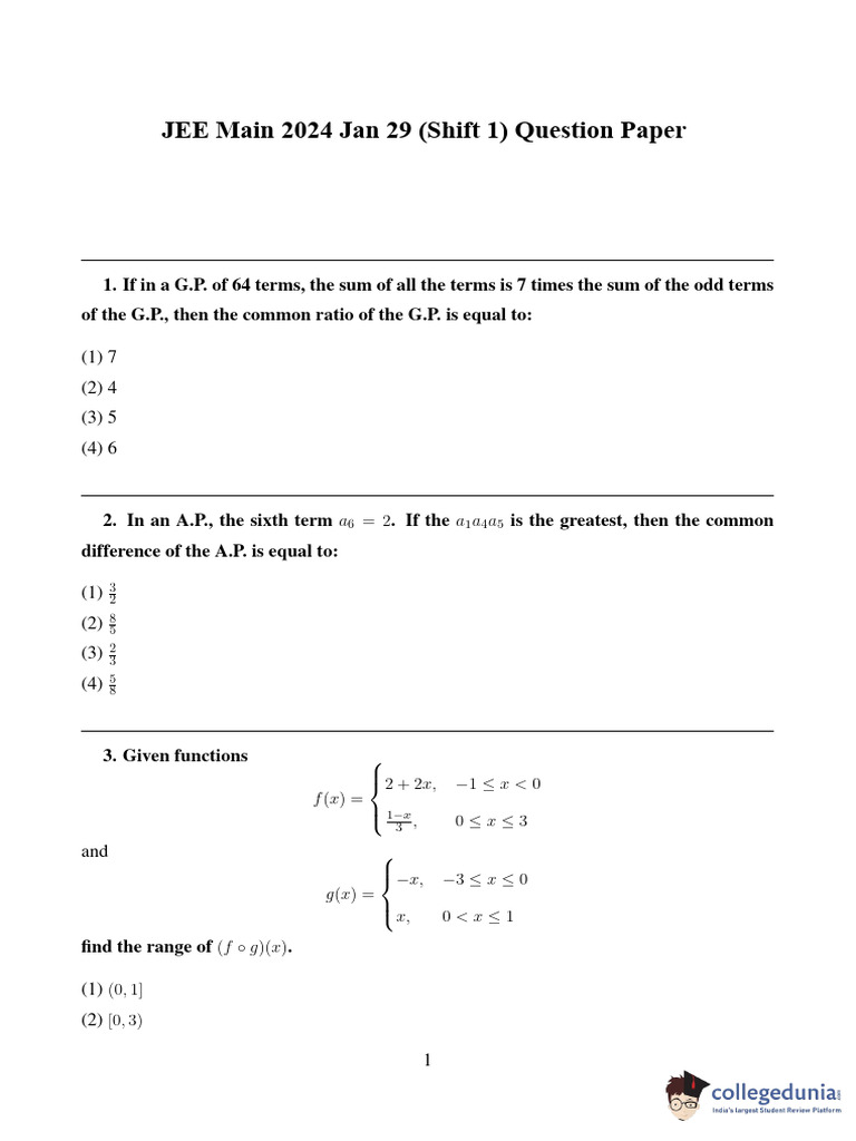 JEE Main 2024 Jan 29 Shift 1 Paper | PDF | Inductor | Friction