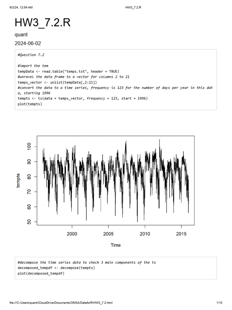 Time Series Analysis of Temperature Data | PDF