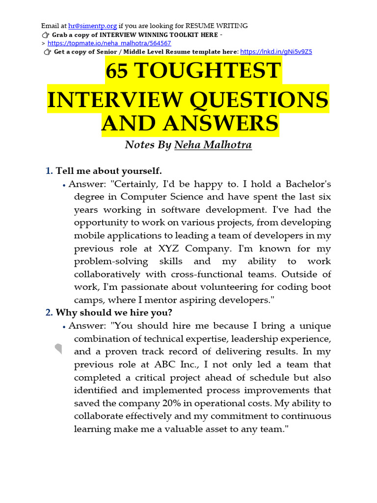 65 Toughest Interview Questions Guide | PDF | Mentorship | Goal