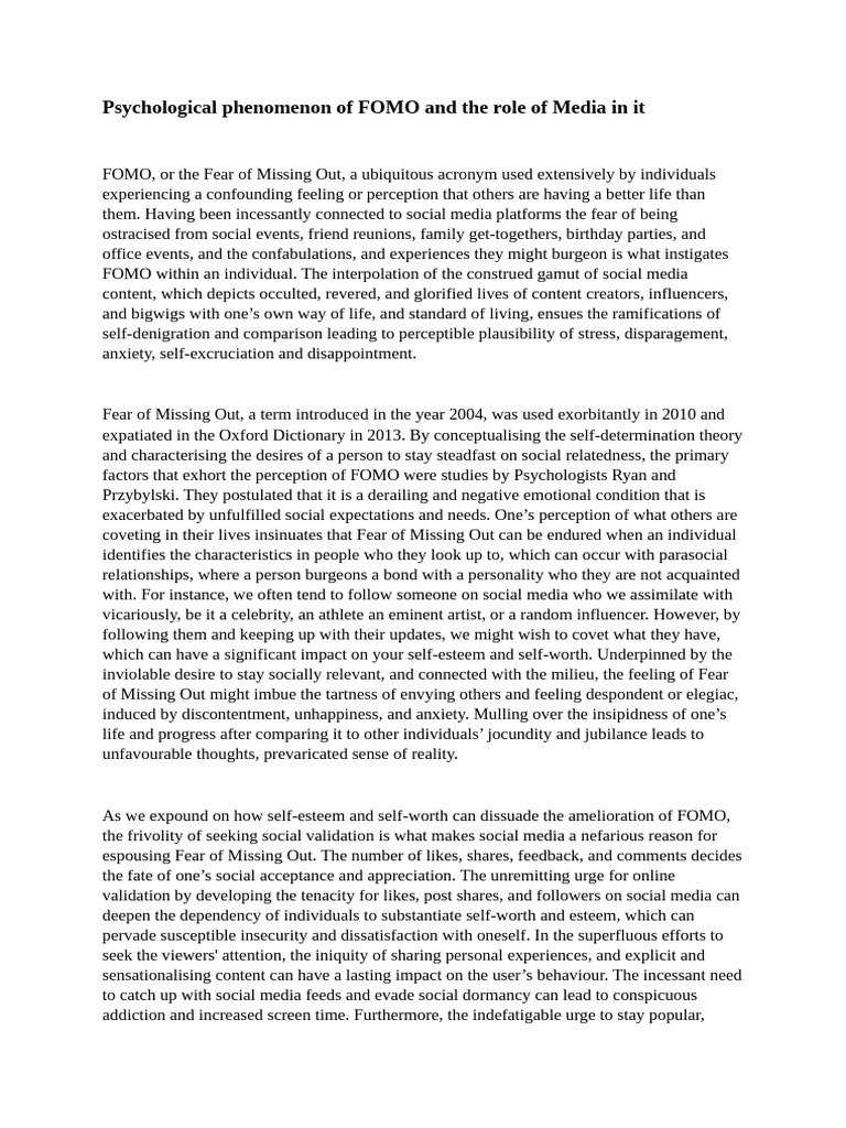 Understanding FOMO and Media Influence | PDF | Self Esteem | Feeling