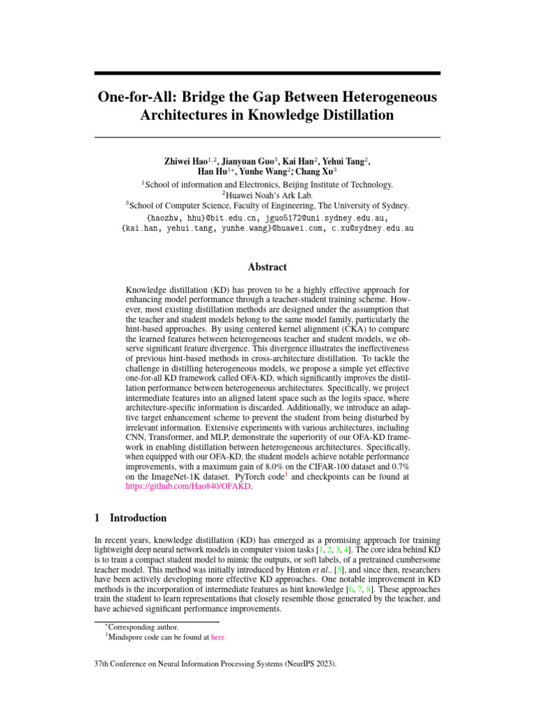 OFA-KD: Cross-Architecture Knowledge Distillation | PDF | Cognition ...