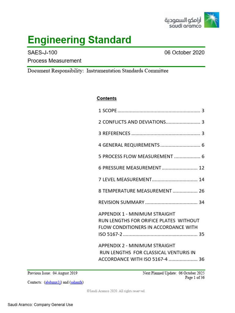 SAES-J-100: Process Measurement Standards | PDF | Flow Measurement ...