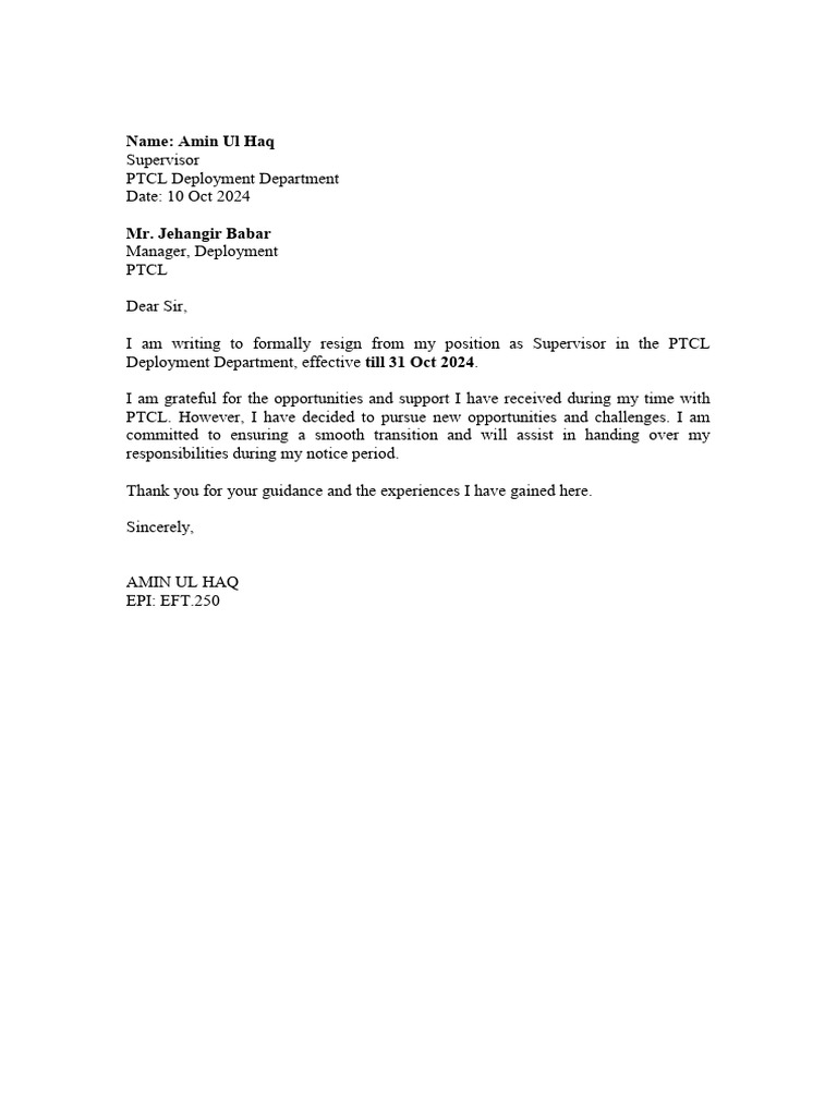 Resign Letter EFT.250 | PDF