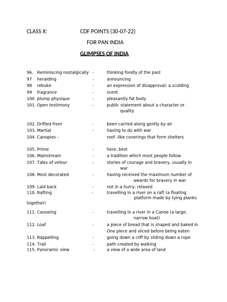 Class X Vocabulary Guide | PDF
