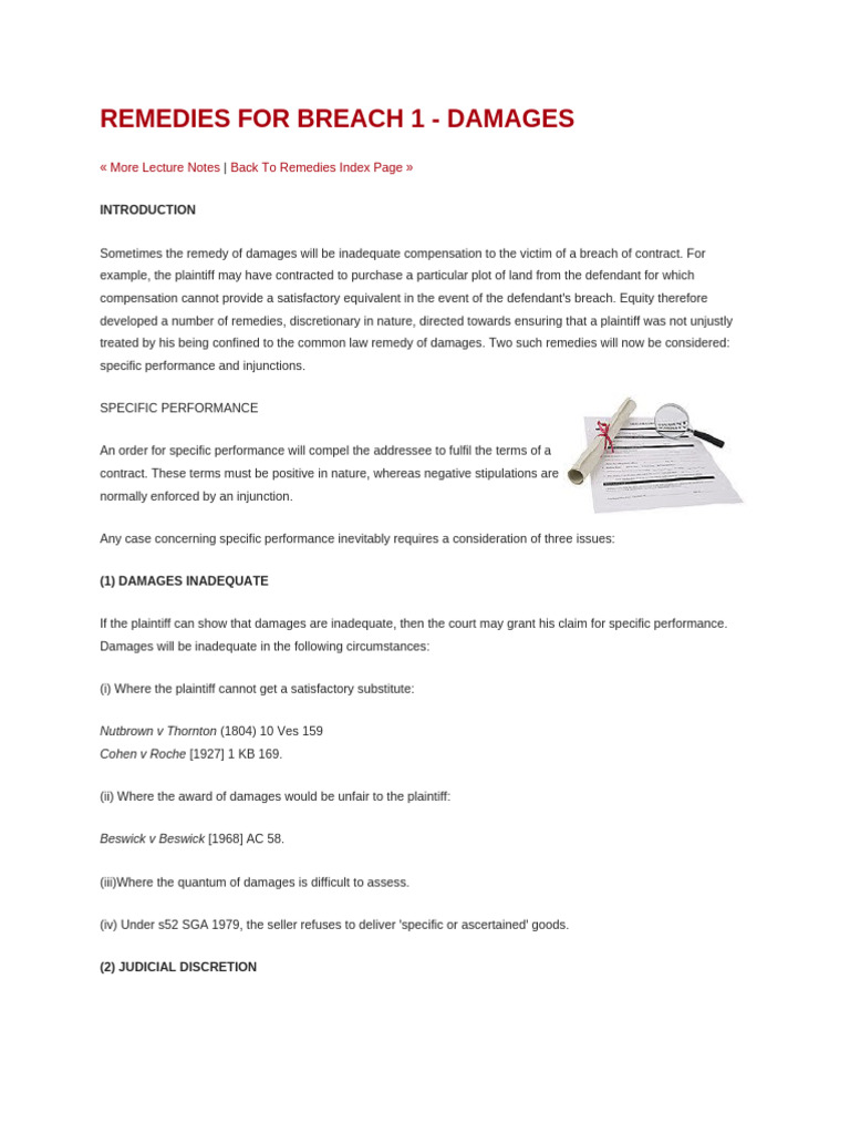 Specific Performance in Contract Law | PDF | Legal Remedy | Specific ...