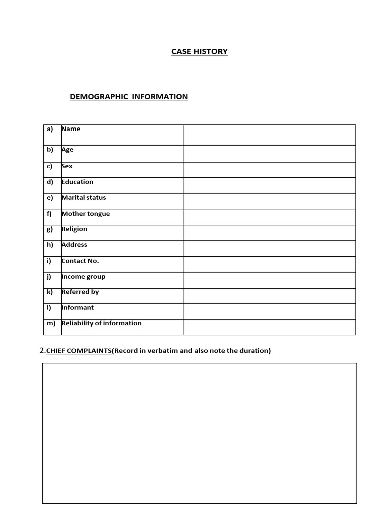 Comprehensive Case History Template | PDF